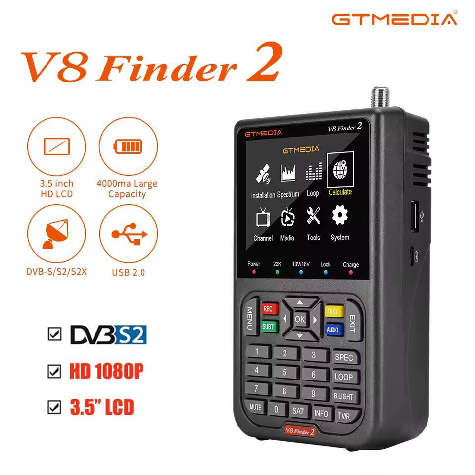 GTMedia V8 Finder2 Satellite Finder Digital FTA DVB-S/ S2/ S2X Satelite Signal Detector Receiver LCD Screen for Adjusting Sat TV Dish Meter