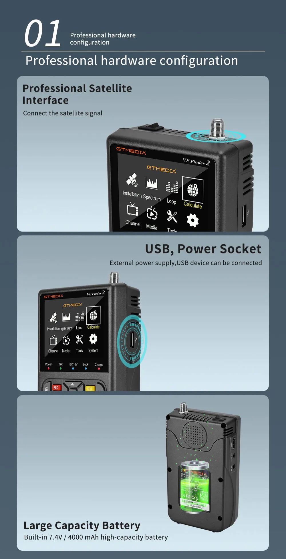 GTMedia V8 Finder2 Satellite Finder Digital FTA DVB-S/ S2/ S2X Satelite Signal Detector Receiver LCD Screen for Adjusting Sat TV Dish Meter