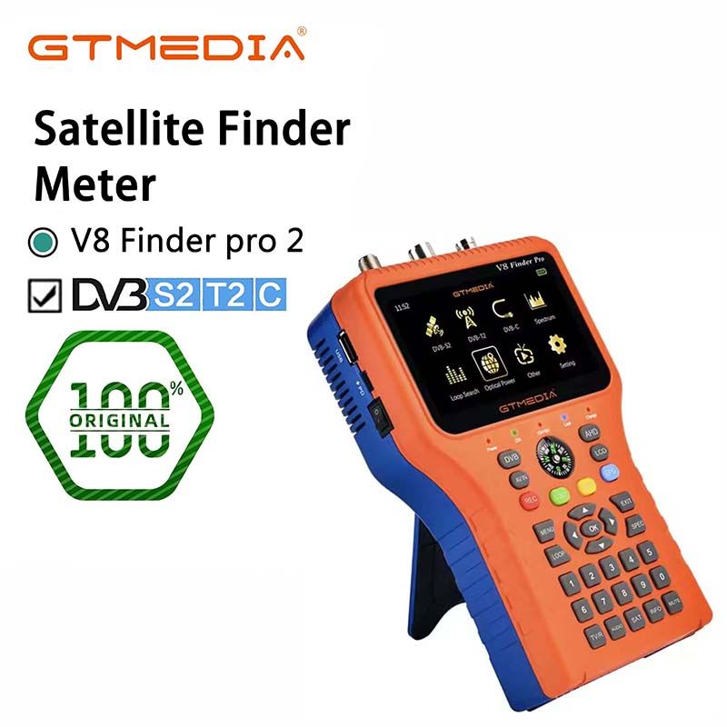 GT MEDIA V8 Finder Pro 2 HD Satellite Finder Meter Signal Tester with 4.3-inch TFT LCD Screen for DVB-S2/T2/C/S/T AHD H.265 Receiver Decoder Digital Satelite Recognition System HD Scanner MPEG-2/MPEG-