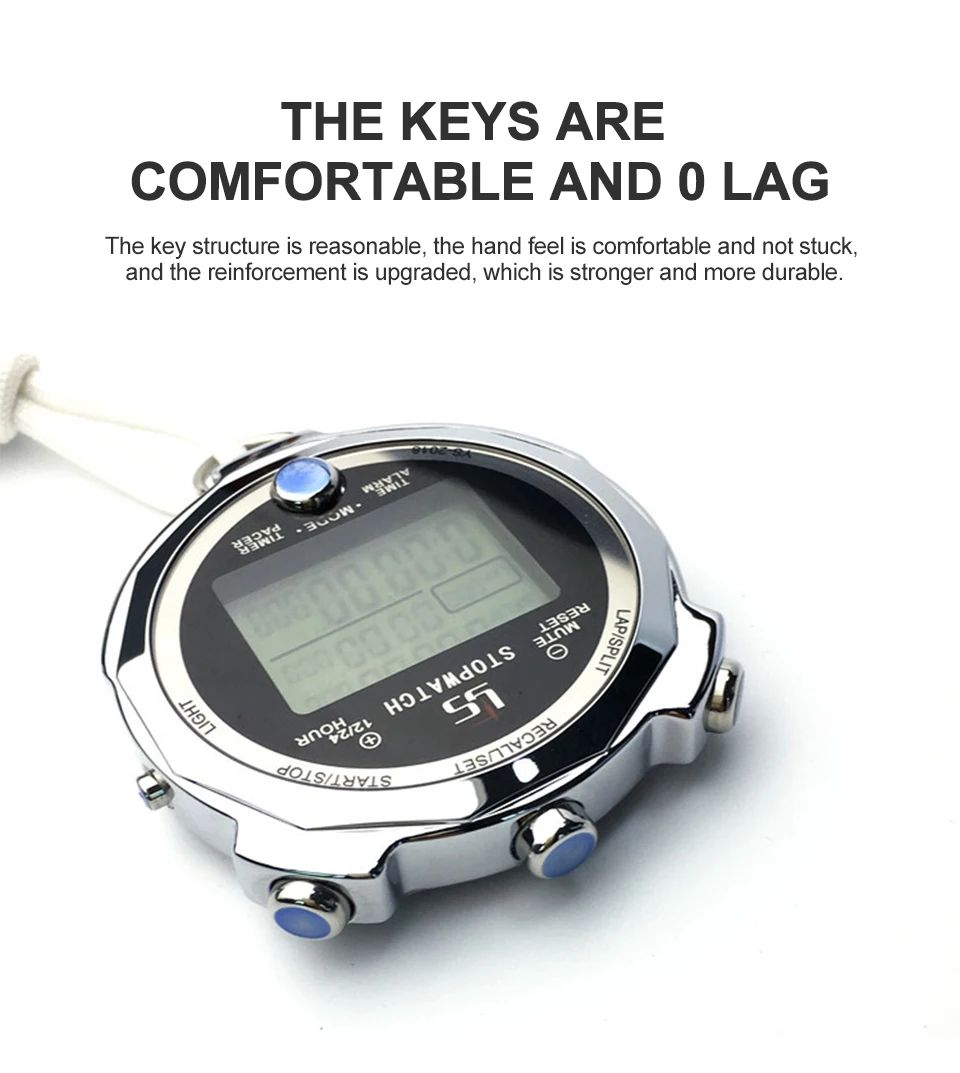 Professional Metal Luminous Digital Stopwatch Timer 0.001s Precision 200 Memory Tracks Laps Channels Portable Sports Marathon Running Training 3-Row Stop Watch YS-2018