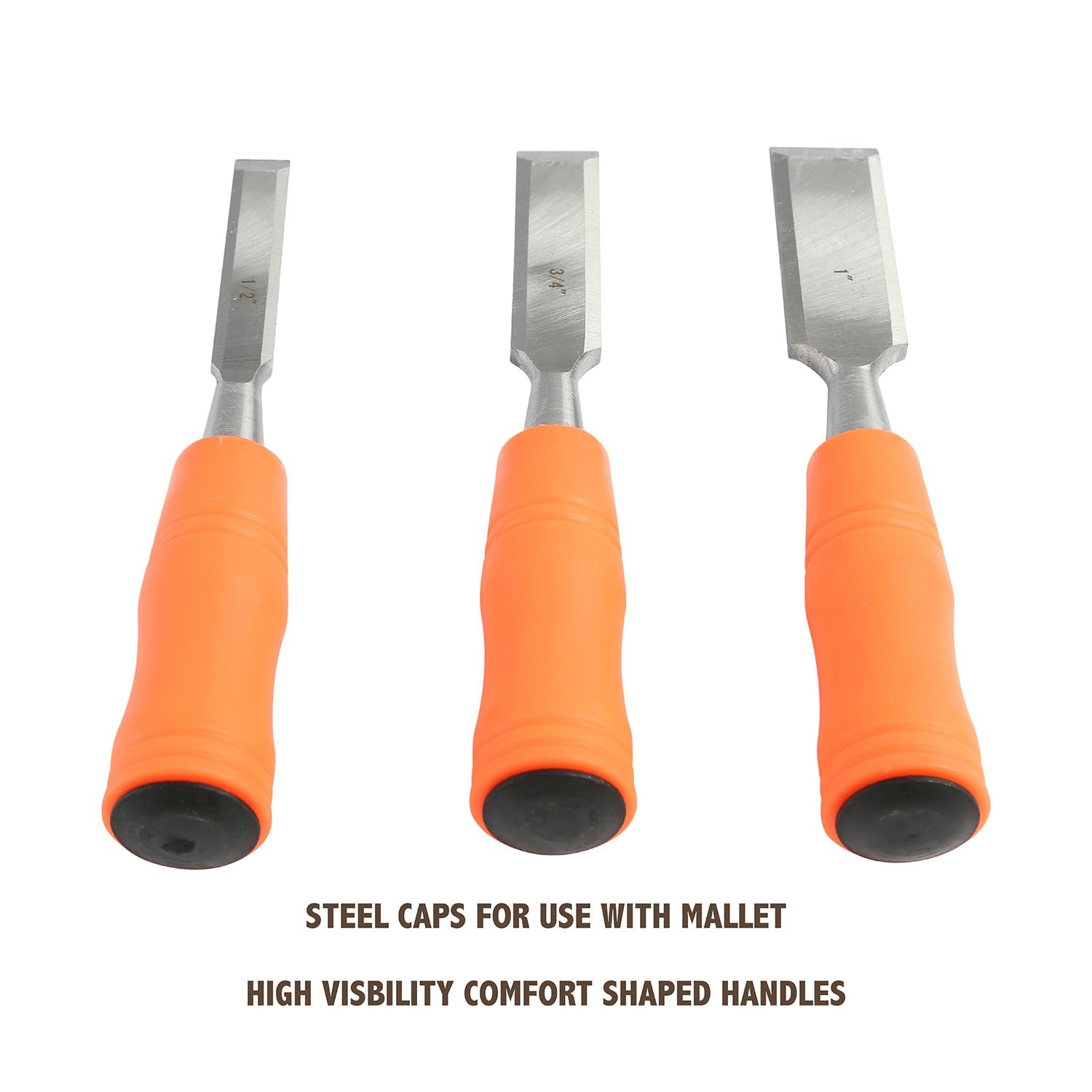 3pcs Wood Chisels Set (1" + 1/2"+ 3/4" inch) Carving High Carbon Steel Durable Woodworking Cutting DIY Hand Tool Metal Bevel Edge Woodturning Chisel Kits Essential Carpenter for Joiner Mortise