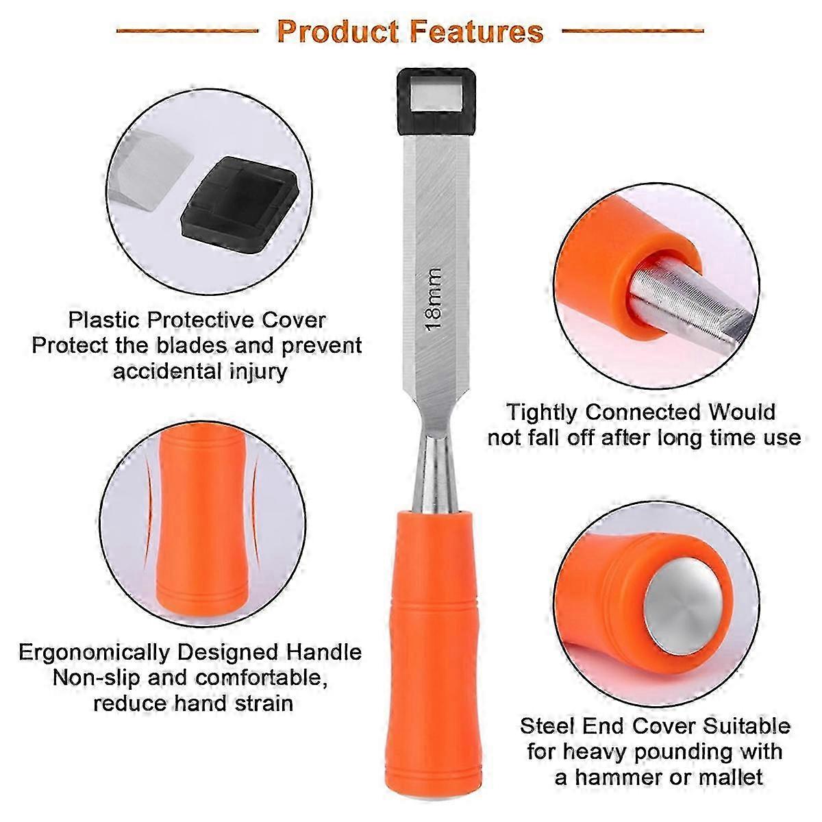 3pcs Wood Chisels Set (1" + 1/2"+ 3/4" inch) Carving High Carbon Steel Durable Woodworking Cutting DIY Hand Tool Metal Bevel Edge Woodturning Chisel Kits Essential Carpenter for Joiner Mortise