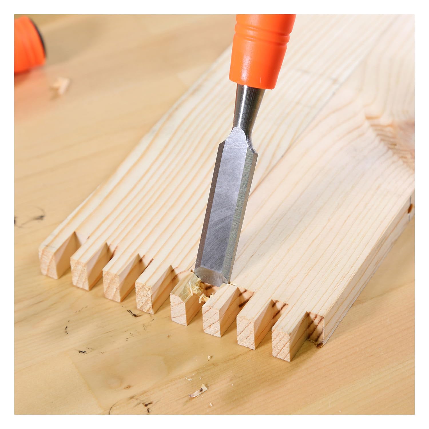 3pcs Wood Chisels Set (1" + 1/2"+ 3/4" inch) Carving High Carbon Steel Durable Woodworking Cutting DIY Hand Tool Metal Bevel Edge Woodturning Chisel Kits Essential Carpenter for Joiner Mortise