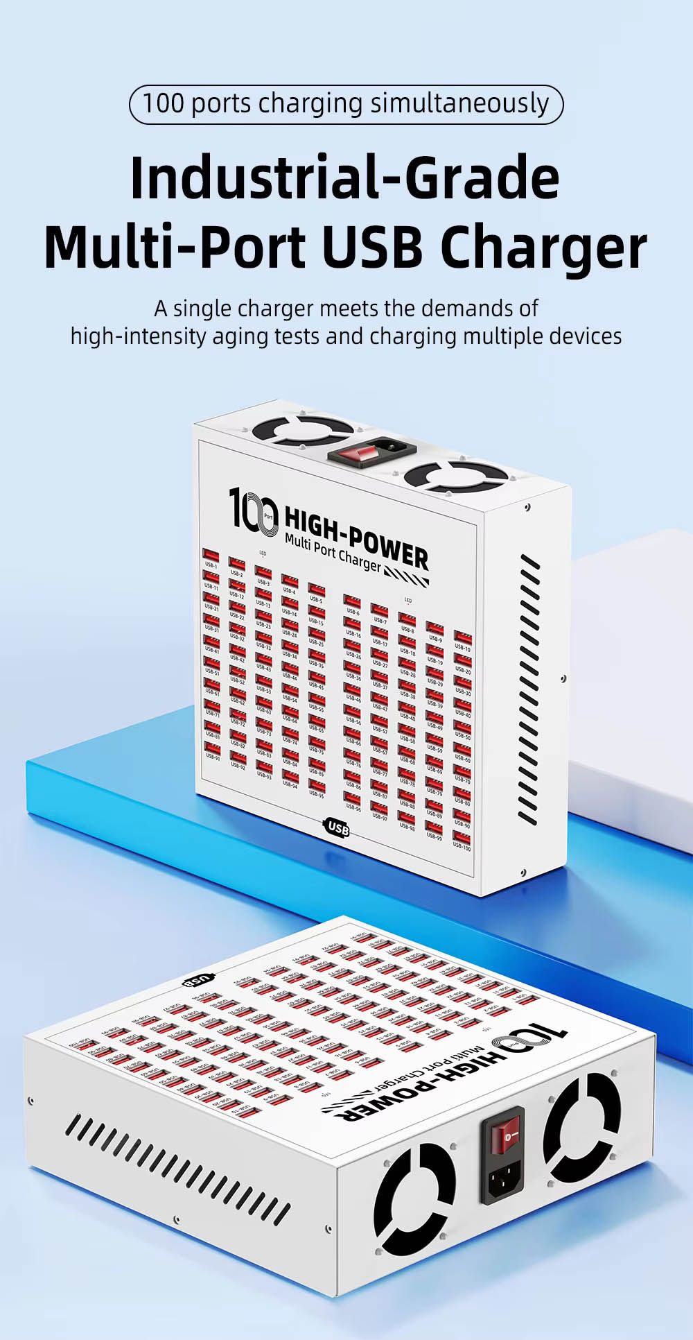 100 High-Power Multi Port Fast Charger USB Charging Station Adapter 5V 2.4A DC Power Supply Integrated Mobile Phone Tablet Fast Charger for Kinyozi, Industry Hotel School Shopping malls with Rapid Hea