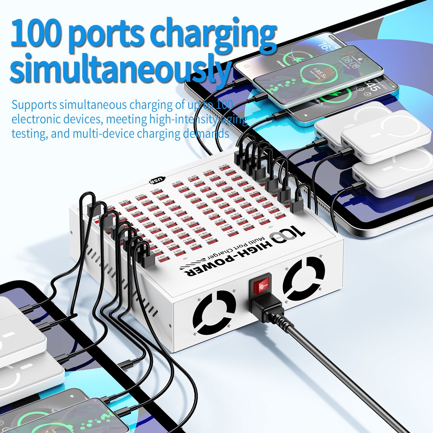 100 High-Power Multi Port Fast Charger USB Charging Station Adapter 5V 2.4A DC Power Supply Integrated Mobile Phone Tablet Fast Charger for Kinyozi, Industry Hotel School Shopping malls with Rapid Hea