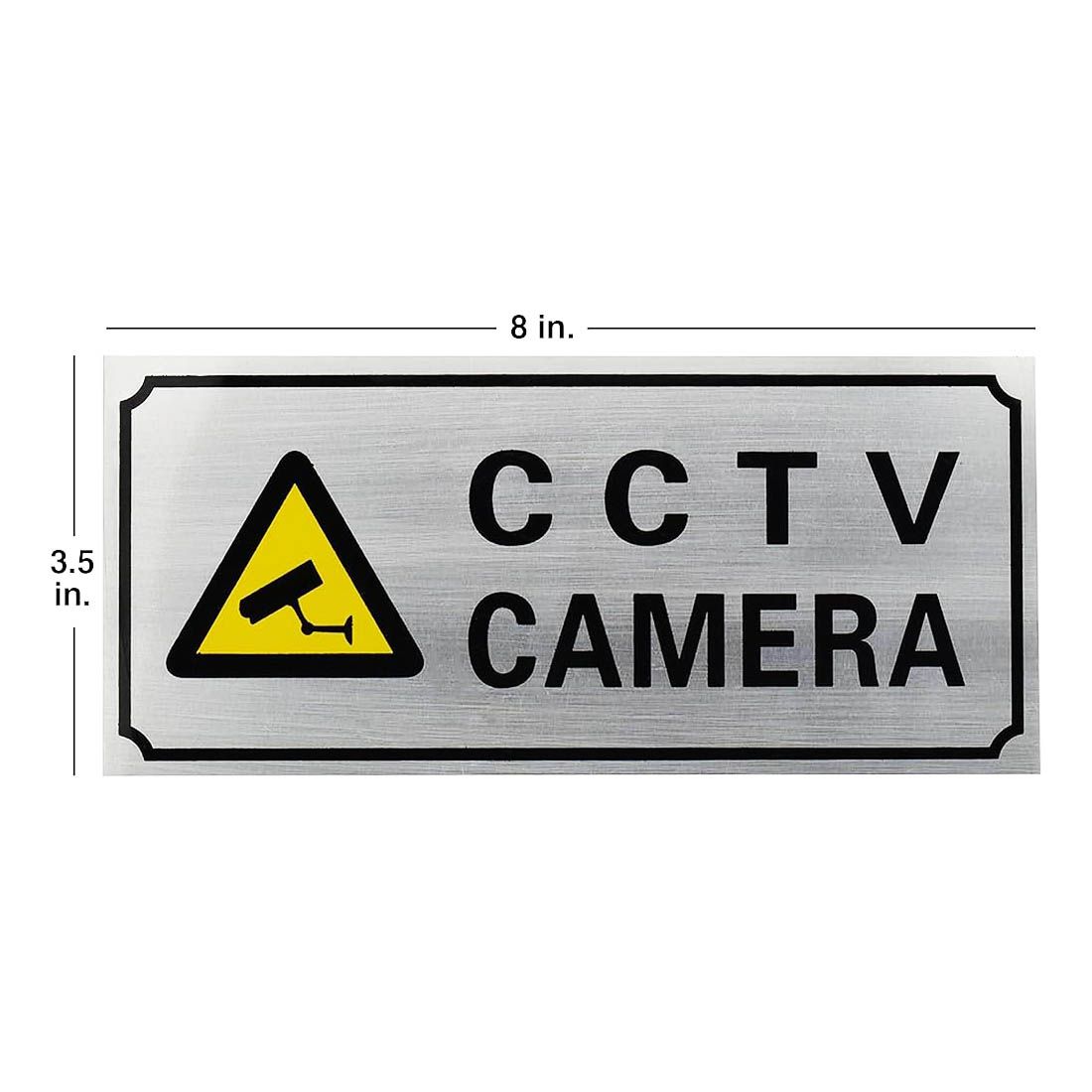 CCTV Camera Metal Sign Image Aluminium Warning Security Office Shop Brushed Aluminum Visible 1" (2.5 cm) Letters - Self-Adhesive - Crime Deterrent Signs