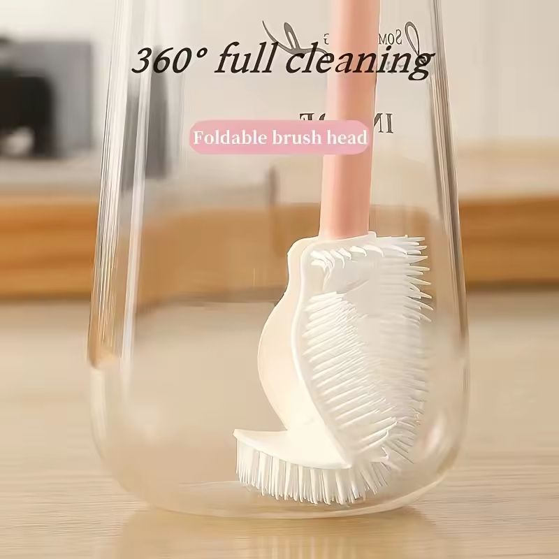 Portable Glass Water Bottle Silicone Brush Creative Long Handle Cleaner Soft Cleaning with 90 Degree Foldable Brush Head