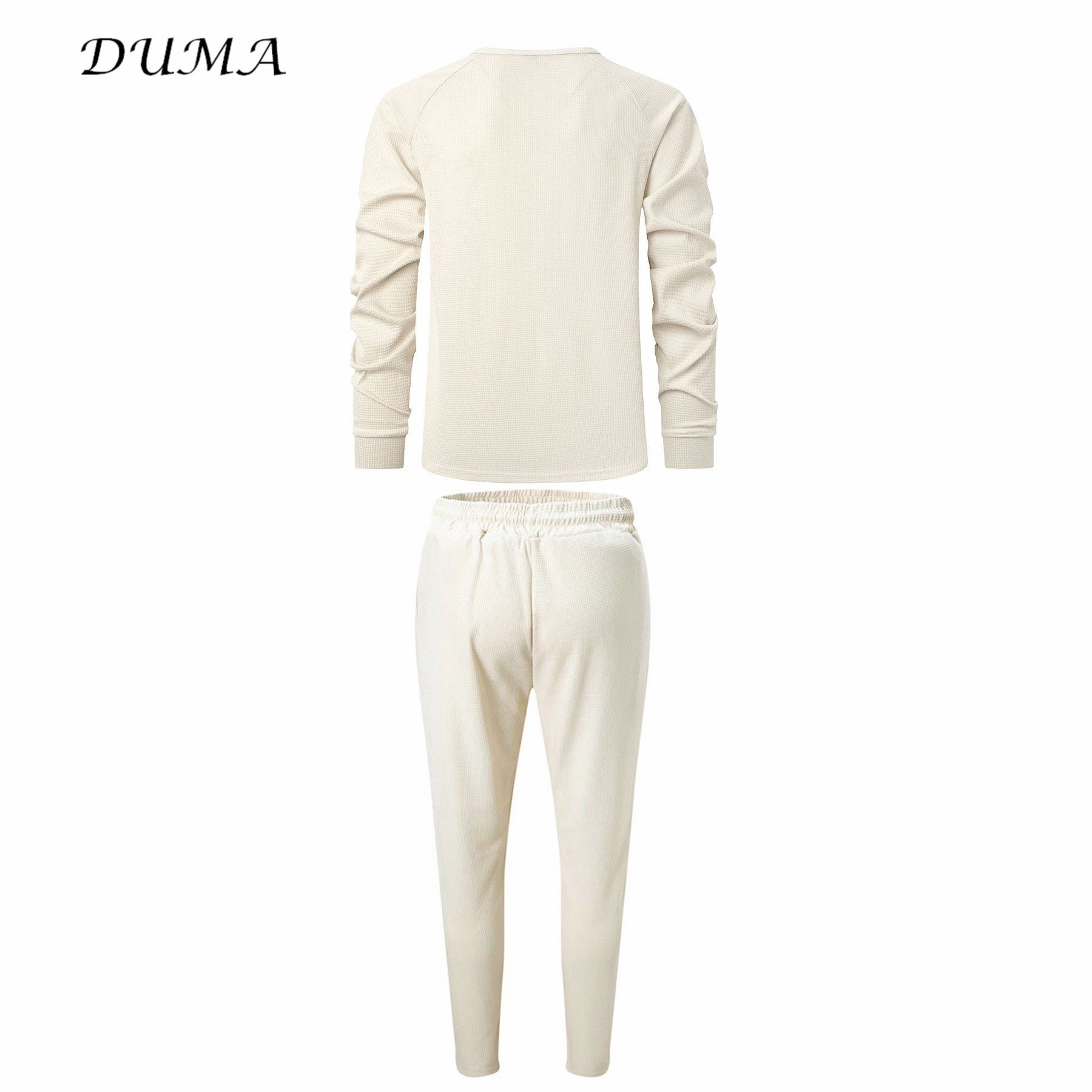 "DUMA"men's wear Solid color set Huafuge Henry's shirt Long sleeved T-shirt+pants Two piece set