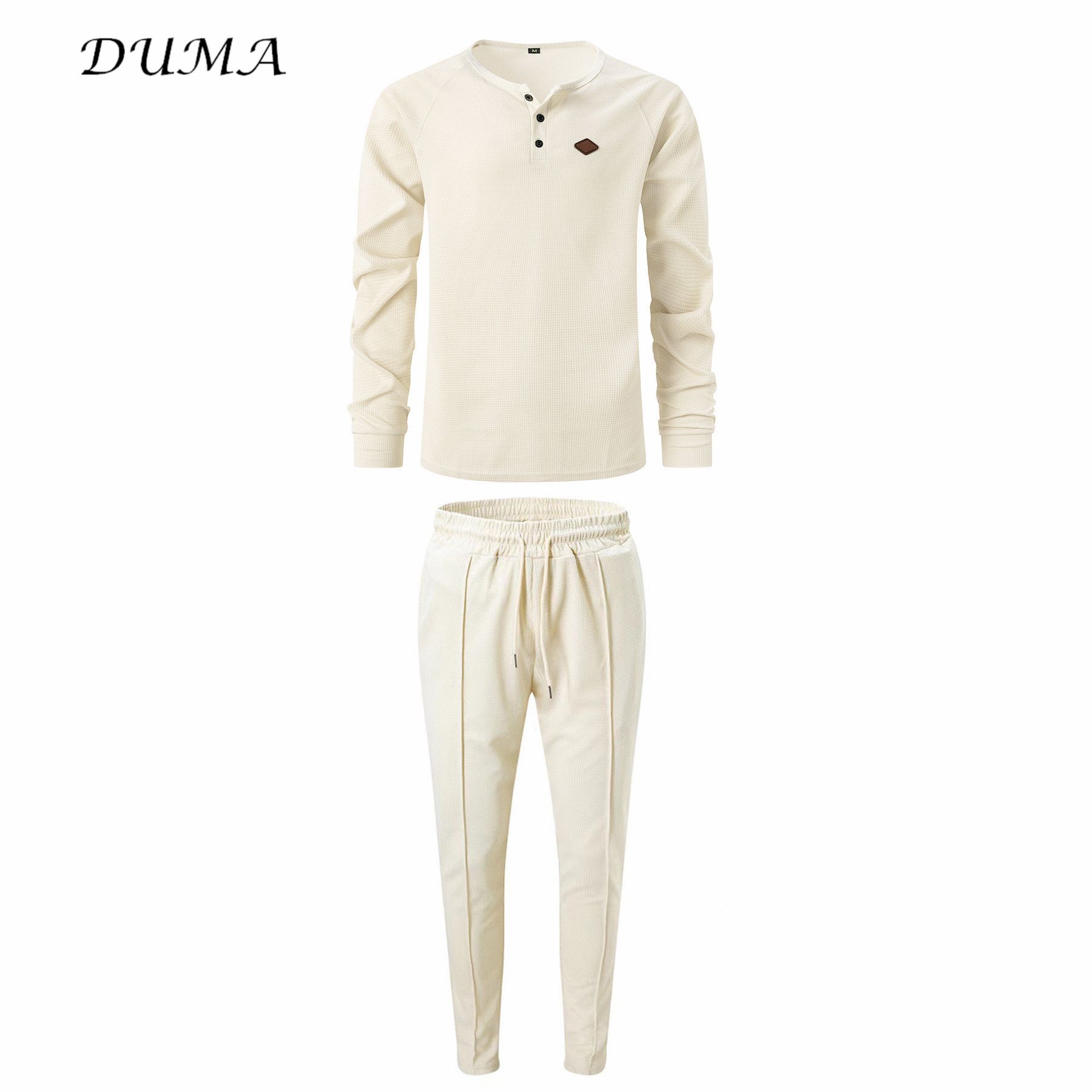 "DUMA"men's wear Solid color set Huafuge Henry's shirt Long sleeved T-shirt+pants Two piece set