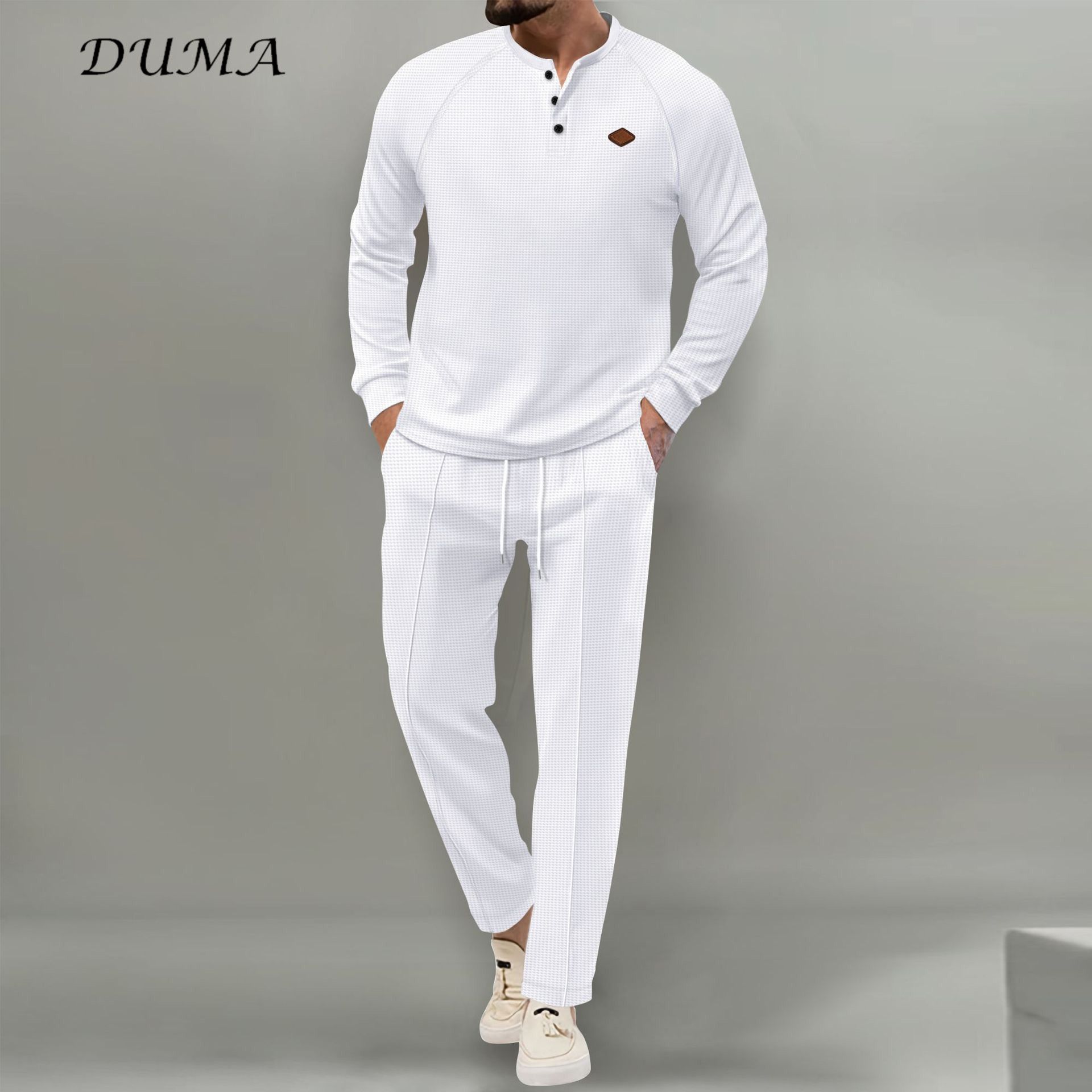 "DUMA"men's wear Solid color set Huafuge Henry's shirt Long sleeved T-shirt+pants Two piece set