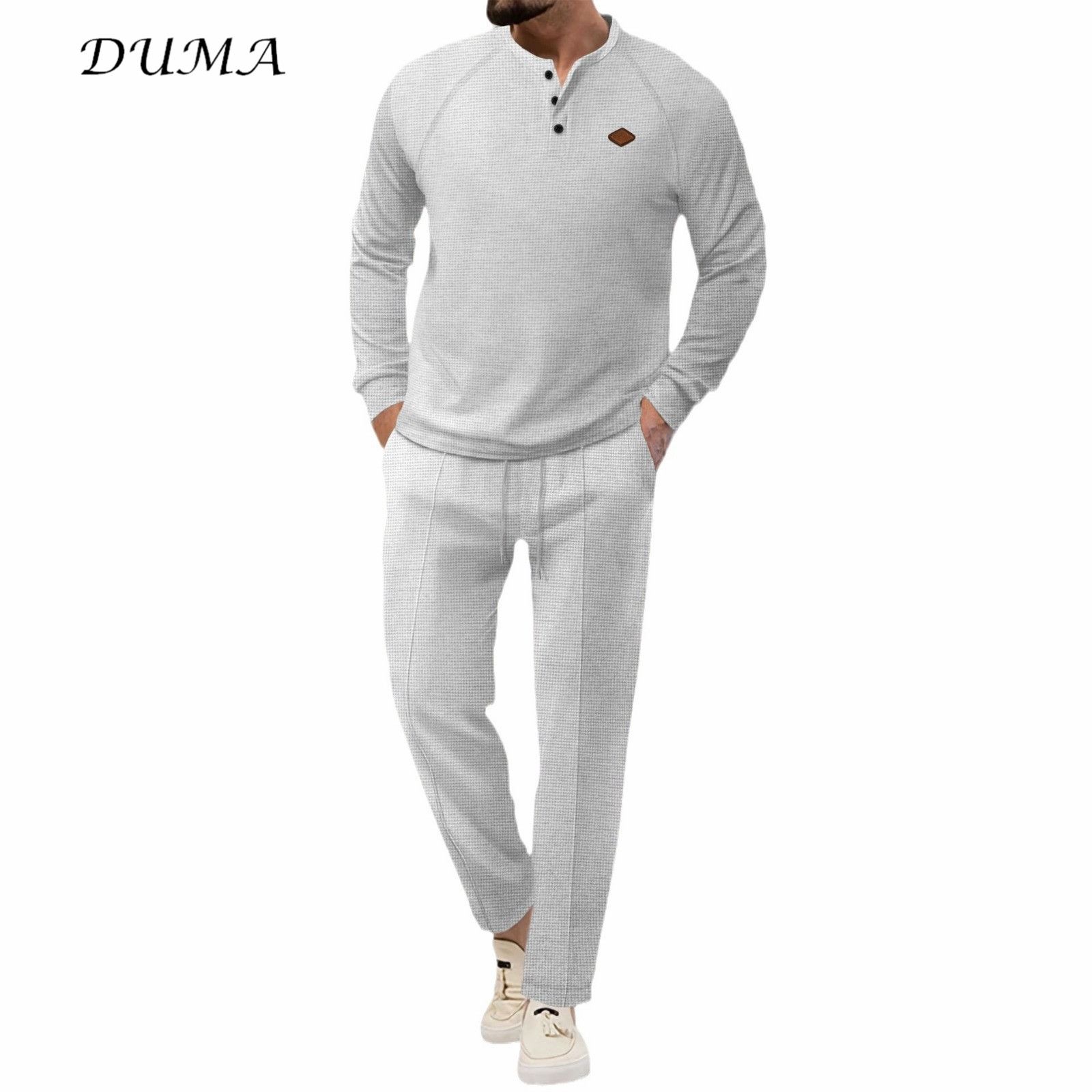 "DUMA"men's wear Solid color set Huafuge Henry's shirt Long sleeved T-shirt+pants Two piece set