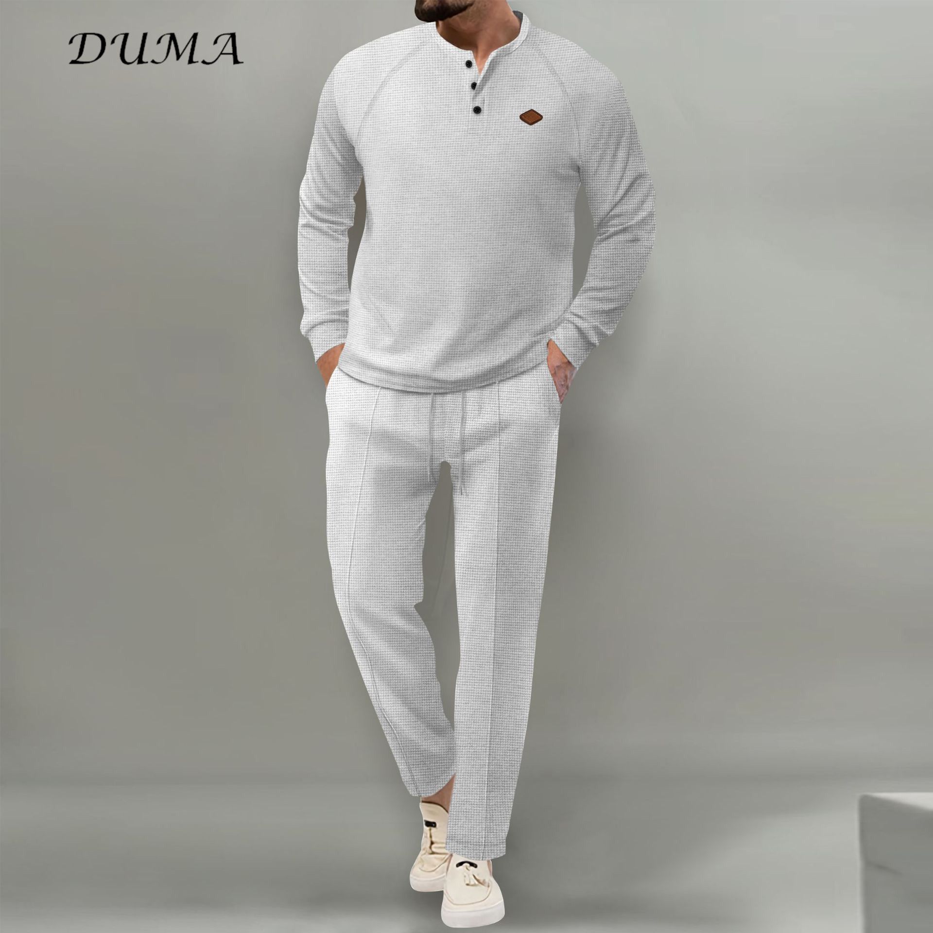 "DUMA"men's wear Solid color set Huafuge Henry's shirt Long sleeved T-shirt+pants Two piece set