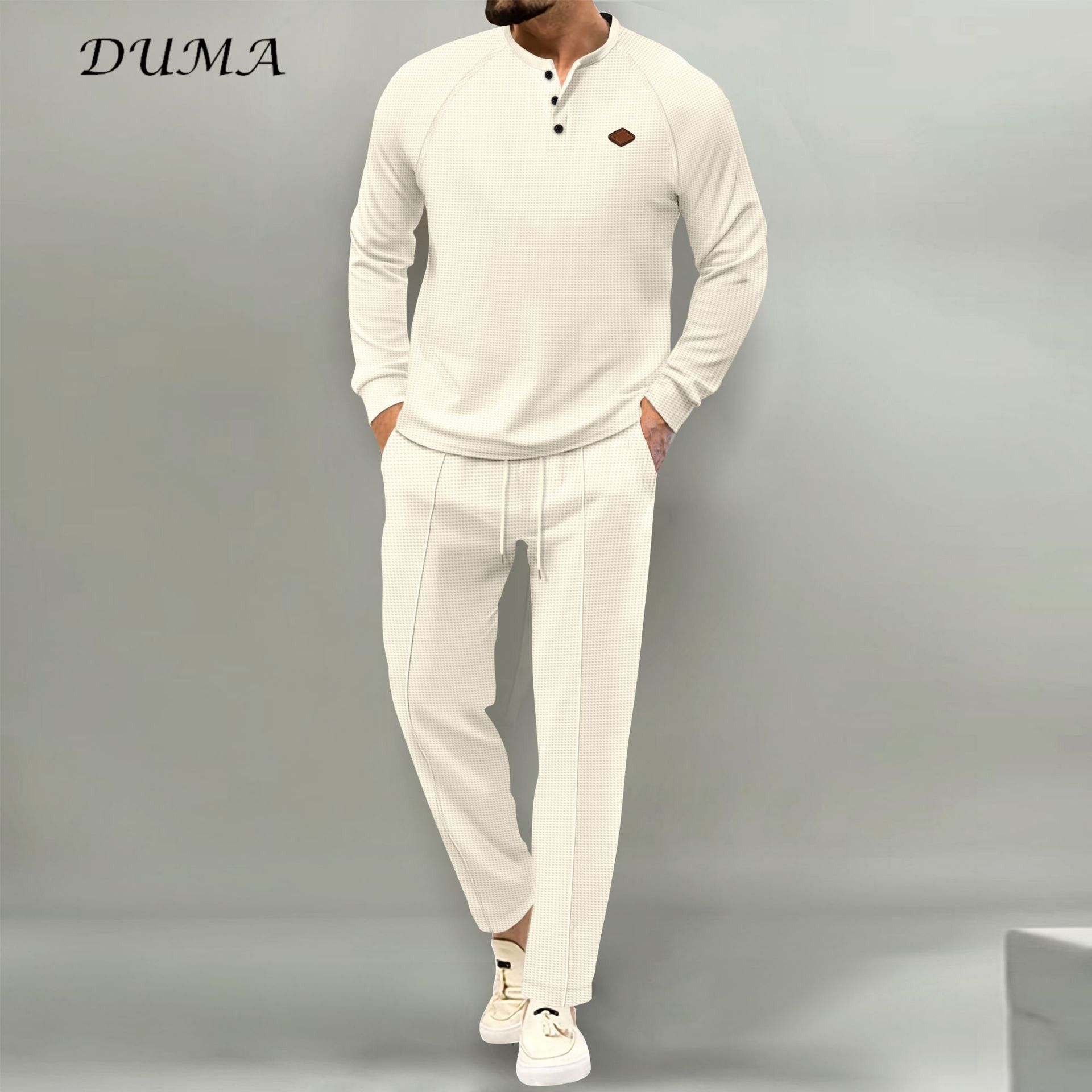 "DUMA"men's wear Solid color set Huafuge Henry's shirt Long sleeved T-shirt+pants Two piece set