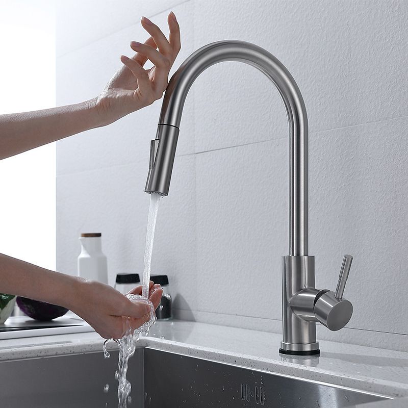 Stainless steel smart touch sensing hot and cold pull-out kitchen faucet, vegetable washing basin sink faucet
