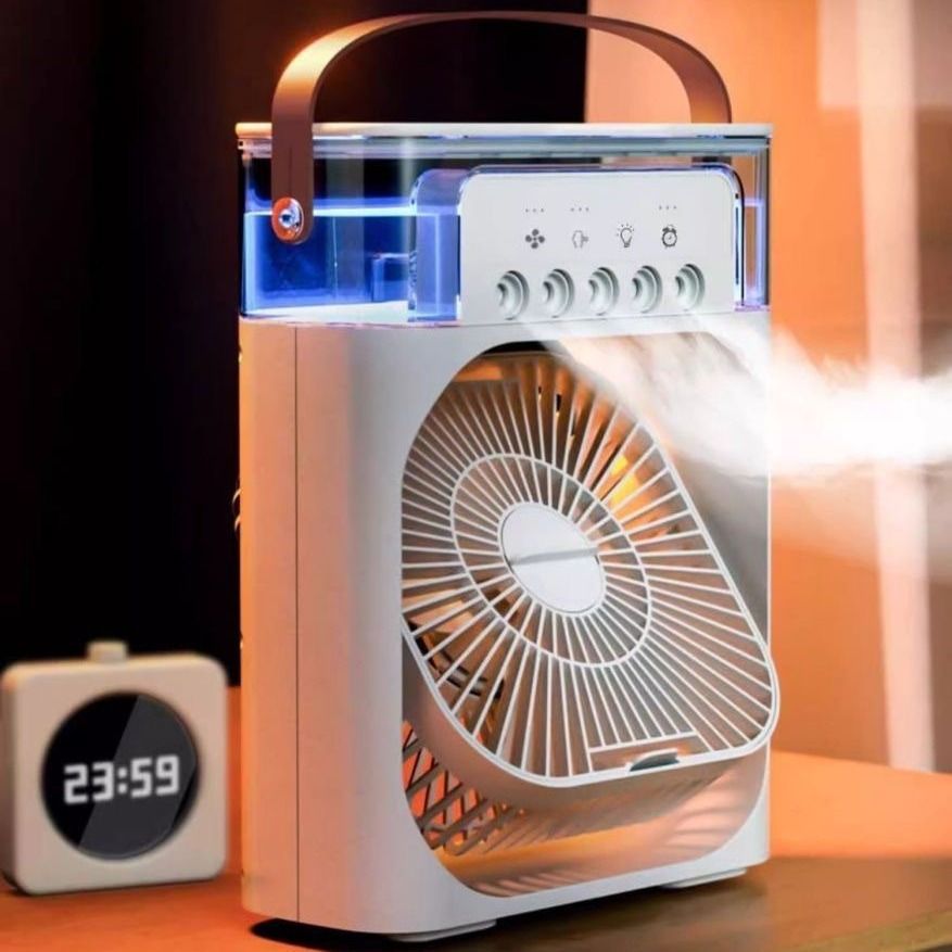 3 in 1 Portable Humidifier Air Conditioner Cooler Fan Household Mini Fan with 7 Color LED Light