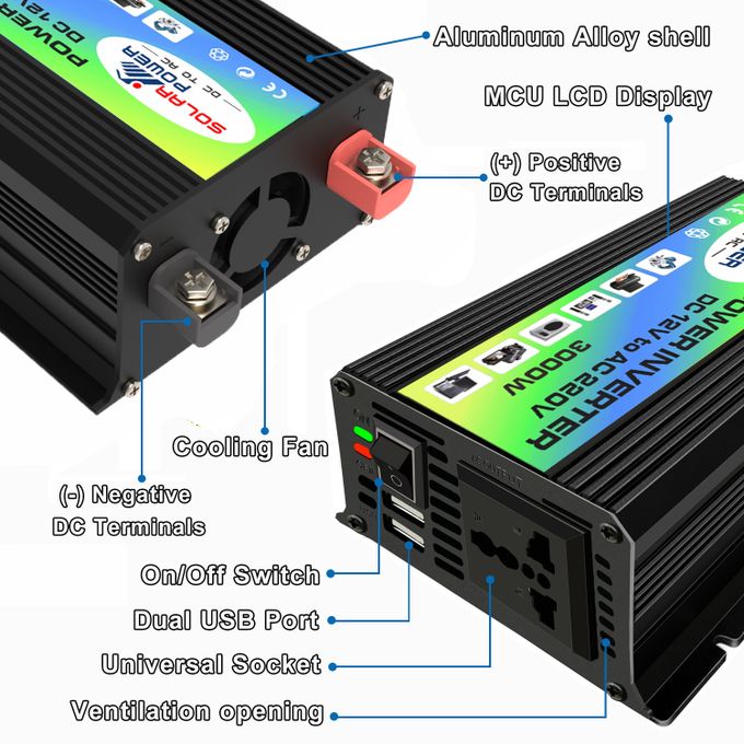 Sine wave inverter converter 12V to 220V peak 3000W intelligent car inverter
