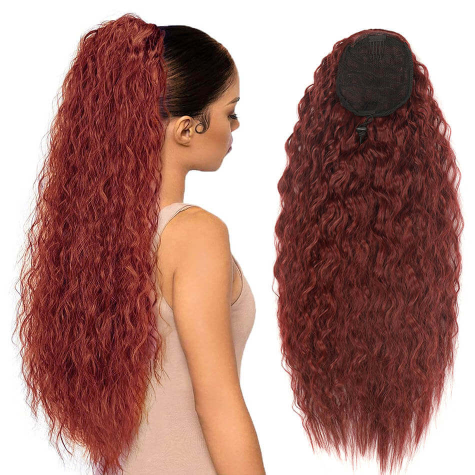 Synthetic Long Natural Wave Drawstring Ponytail 24inch Clip in Hair Extensions Blonde Natural Hair Fake Weave Ponytails