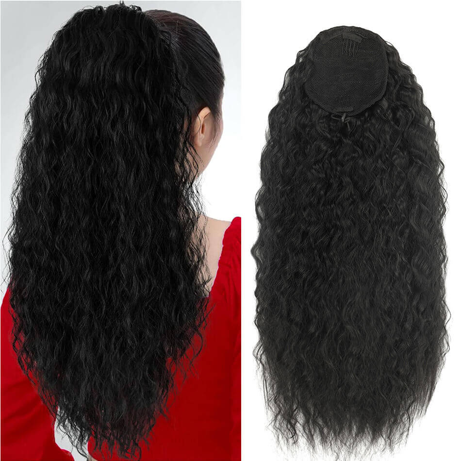 Synthetic Long Natural Wave Drawstring Ponytail 24inch Clip in Hair Extensions Blonde Natural Hair Fake Weave Ponytails