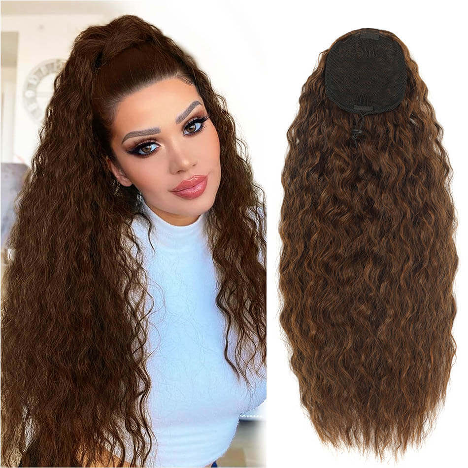 Synthetic Long Natural Wave Drawstring Ponytail 24inch Clip in Hair Extensions Blonde Natural Hair Fake Weave Ponytails