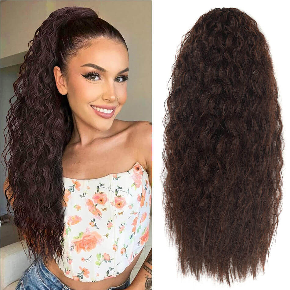 Synthetic Long Natural Wave Drawstring Ponytail 24inch Clip in Hair Extensions Blonde Natural Hair Fake Weave Ponytails