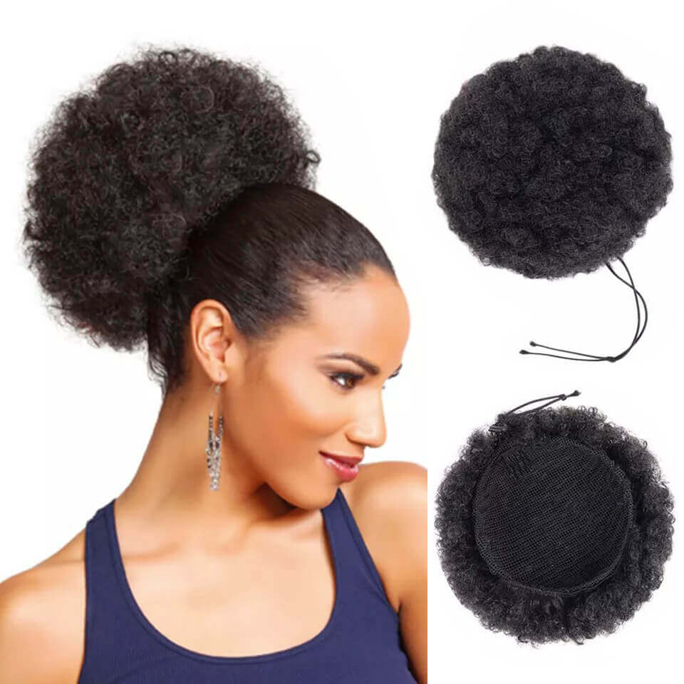 Synthetic Afro Puff Drawstring Ponytail for Girls Kids Women Small To Big Size Hair Buns Kinky Curly Hair Donut Chignon 1PC/LOT