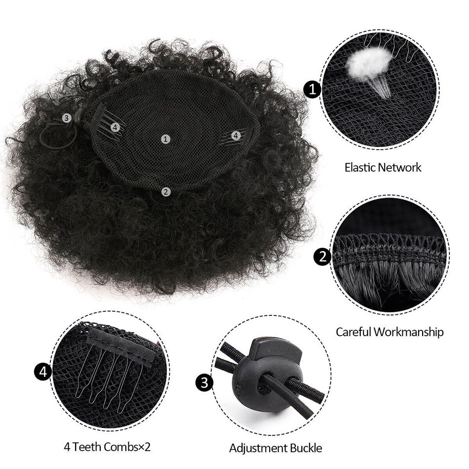 Synthetic Afro Puff Drawstring Ponytail for Girls Kids Women Small To Big Size Hair Buns Kinky Curly Hair Donut Chignon 1PC/LOT