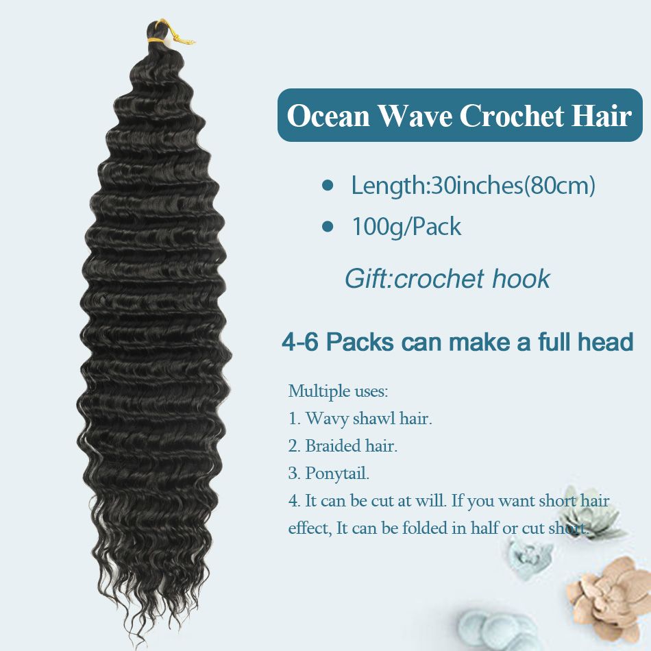 Ocean Wave Crochet Hair 32 Inch Long Deep Wave Braiding Hair Synthetic Curly Crochet Hair Extensions For Black Women