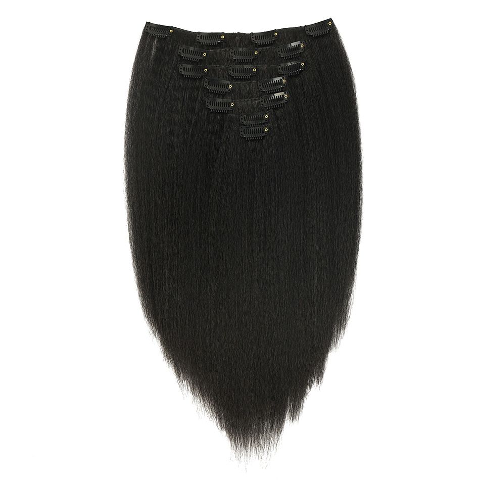 Synthetic 7Pcs Kinky Straight Clip in Hair Extensions Yaki Straight Full Head Seamless Clip in Hair for Black Women Daily Use