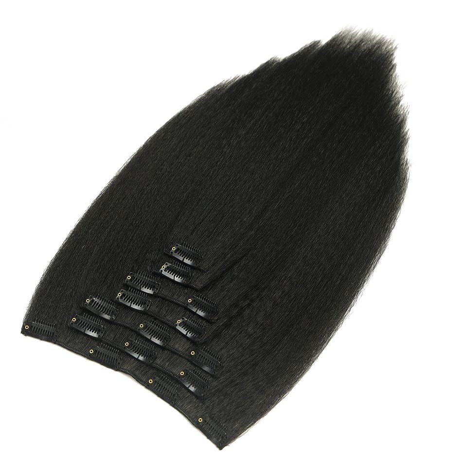 Synthetic 7Pcs Kinky Straight Clip in Hair Extensions Yaki Straight Full Head Seamless Clip in Hair for Black Women Daily Use