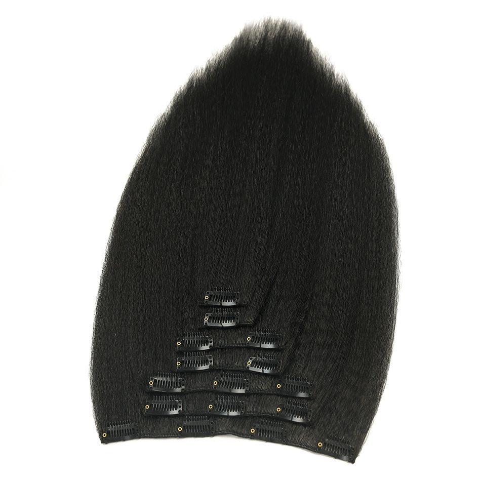 Synthetic 7Pcs Kinky Straight Clip in Hair Extensions Yaki Straight Full Head Seamless Clip in Hair for Black Women Daily Use