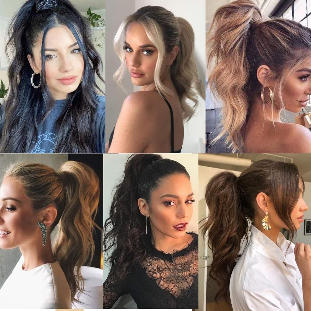 32inches Synthetic Flexible Wrap Around Long Ponytail Hair Extensions Natural Wave Cute Blonde Balck Grey Women Fake Pony Tail