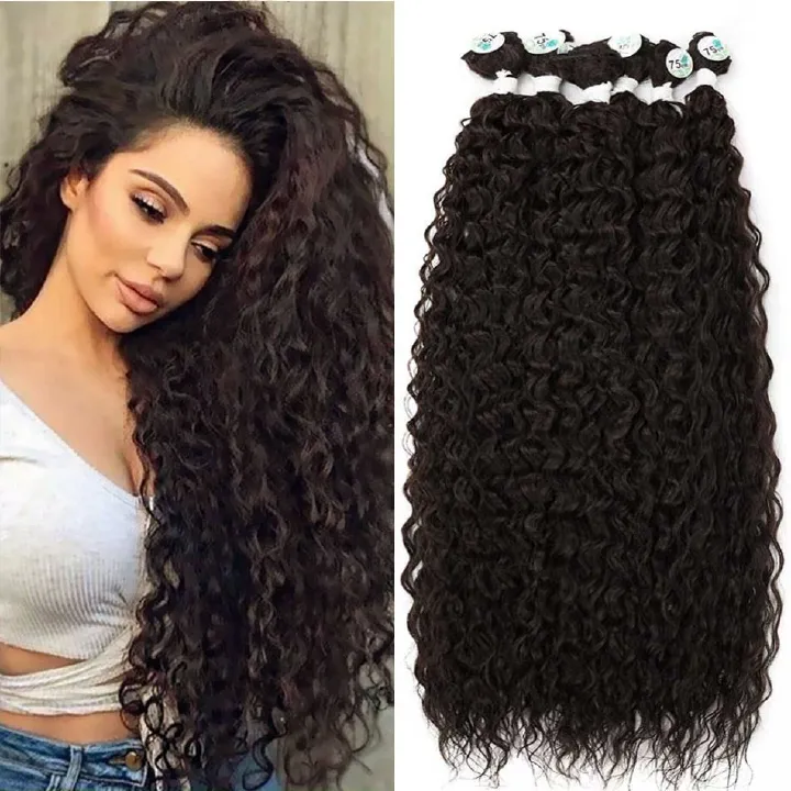 Synthetic Kinky Curly Hair Bundles Long Jerry Curly Hair Weave Anjo Plus Hair Extensions Organic Ice Silk High Quality Weaving 9PCS/300grams Full A Head