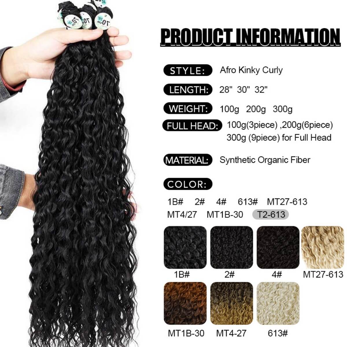 Synthetic Kinky Curly Hair Bundles Long Jerry Curly Hair Weave Anjo Plus Hair Extensions Organic Ice Silk High Quality Weaving 9PCS/300grams Full A Head