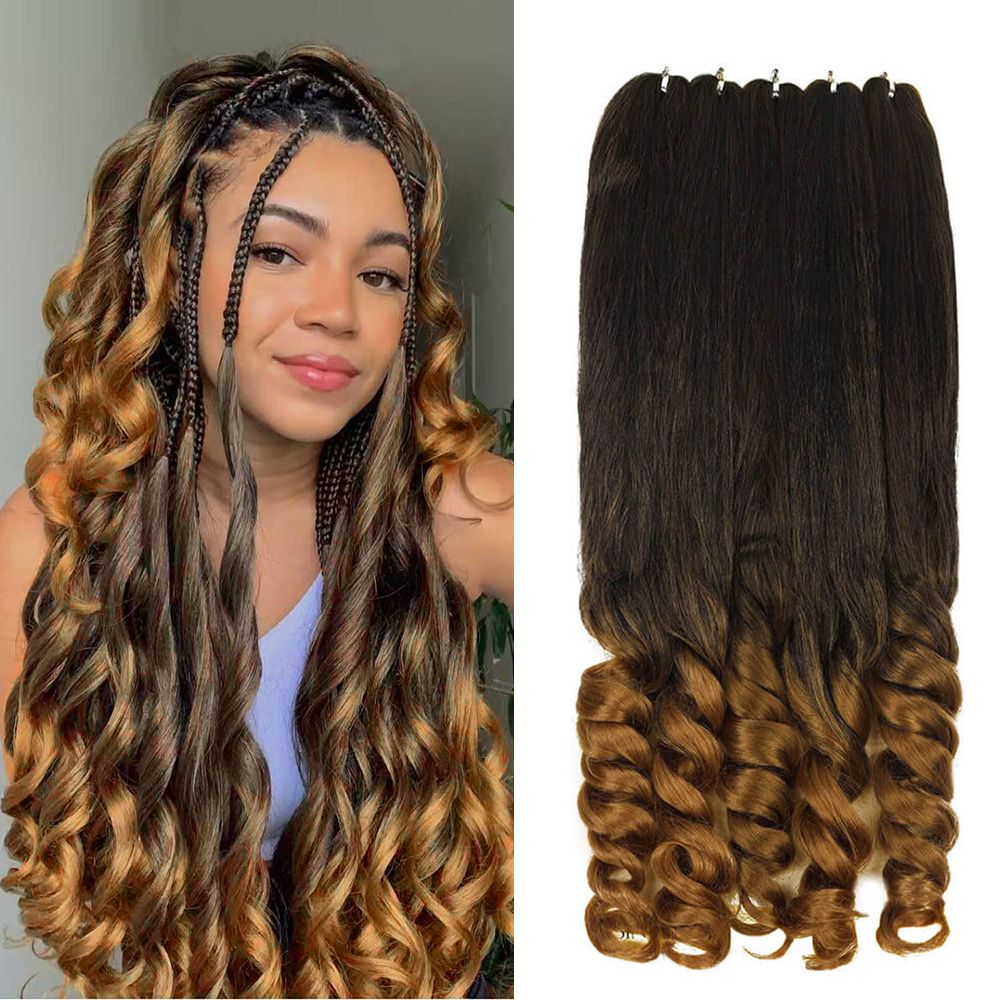 Ombre French Boho Curly Synthetic Braiding Hair Pre-Stretched Professional Grade for Crochet Braids Hot Water Setting 5Packs/Lot