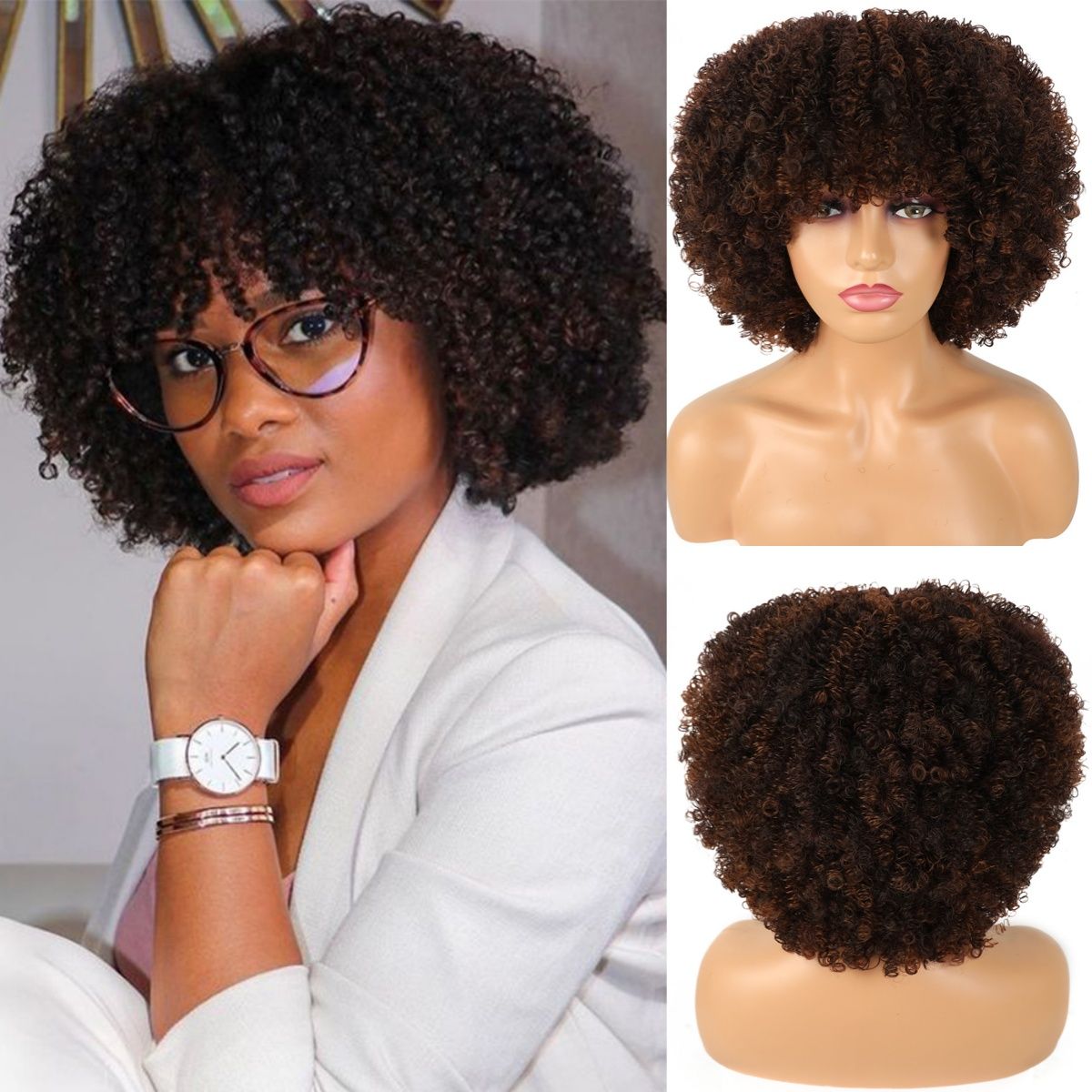Synthetic Short Pixie Afro Kinky Curly Wigs Simple Cheap Machine Made Wigs For Women Natural Hair Styles Curly Hair For Women