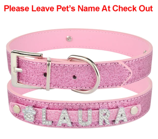 Personalized Dog Collar Leather Rhinestone Bling Charms Custom Pet Dogs Cat Name