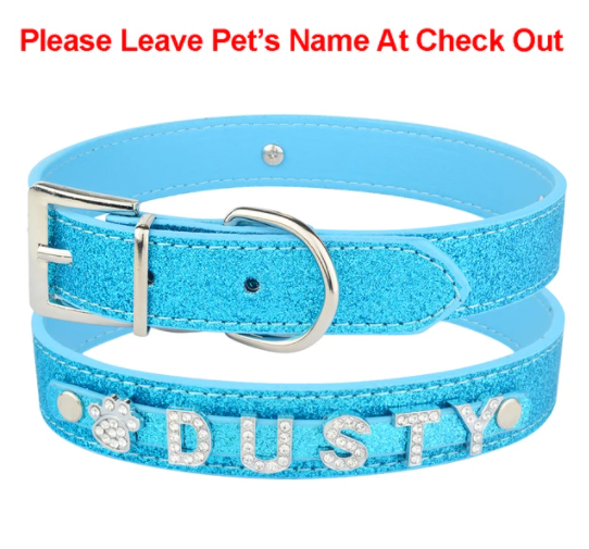 Personalized Dog Collar Leather Rhinestone Bling Charms Custom Pet Dogs Cat Name