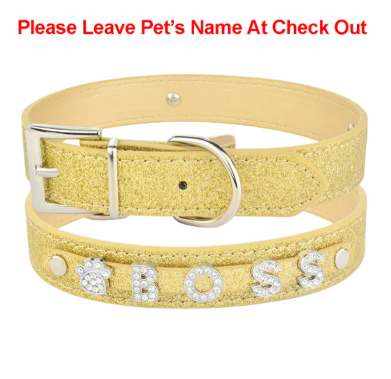 Personalized Dog Collar Leather Rhinestone Bling Charms Custom Pet Dogs Cat Name