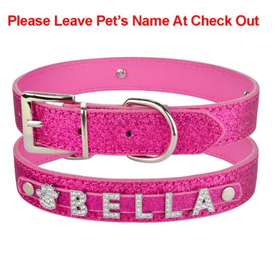 Personalized Dog Collar Leather Rhinestone Bling Charms Custom Pet Dogs Cat Name