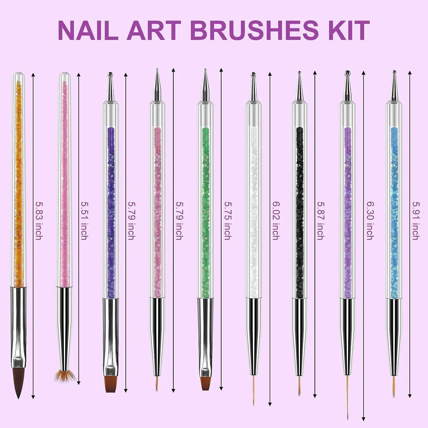 31Pcs Nail Art Brushes Design Tip Painting Drawing Carving Dotting Pen FlatFan Liner Acrylic Gel UV Polish Manicure Tools