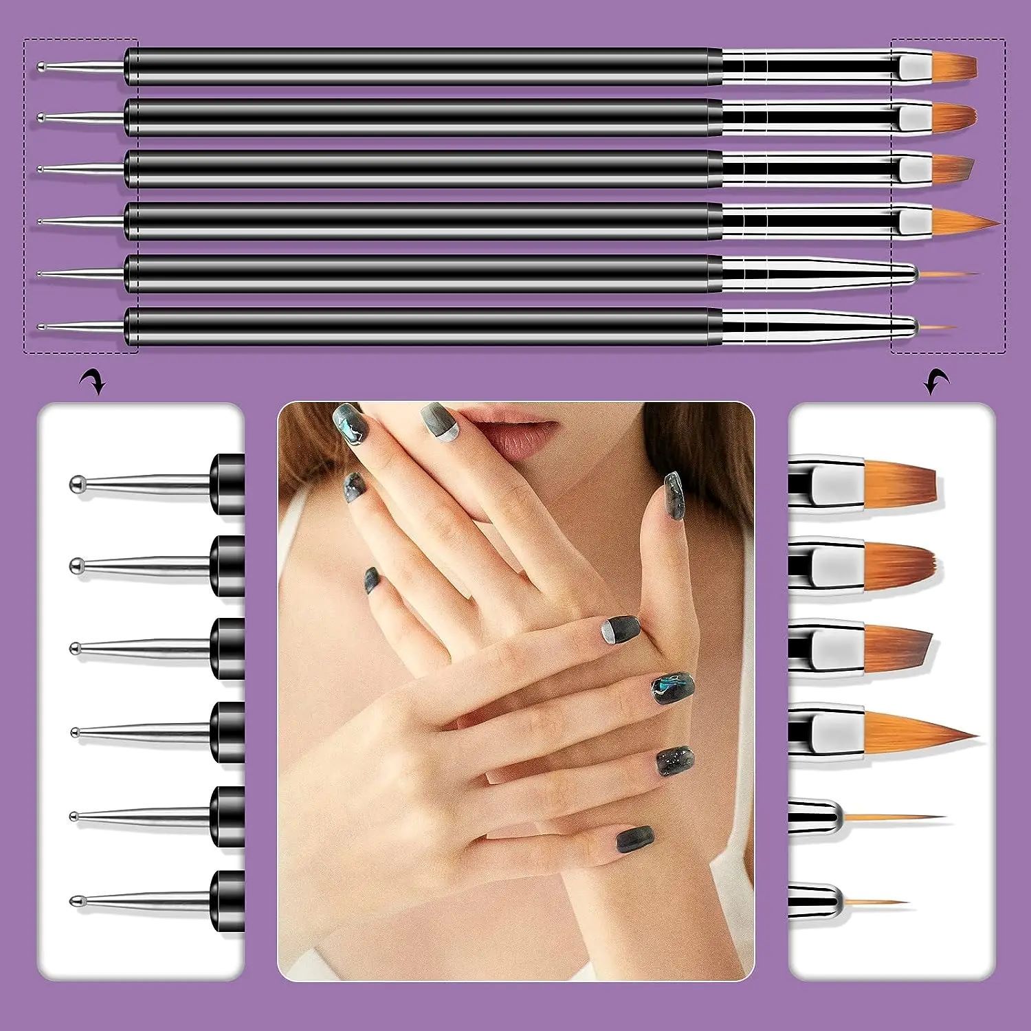 31Pcs Nail Art Brushes Design Tip Painting Drawing Carving Dotting Pen FlatFan Liner Acrylic Gel UV Polish Manicure Tools