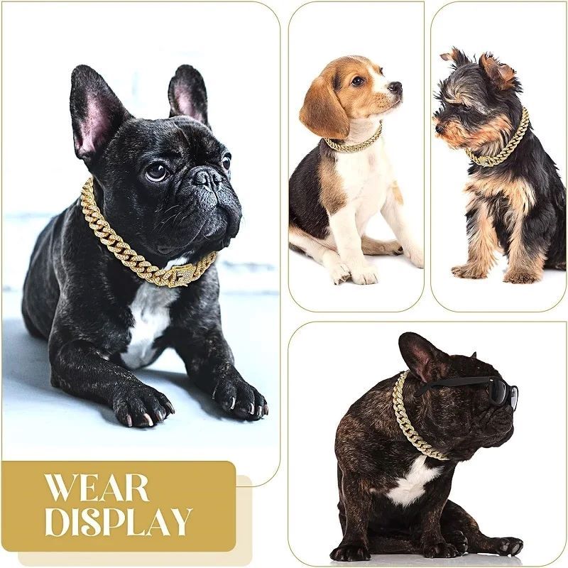 Dog Chain Collar Luxury Gold Pet Metal Chain Collar For Small Medium Large Dogs Cats Pet Jewelry Necklace Accessorie Pet Collars