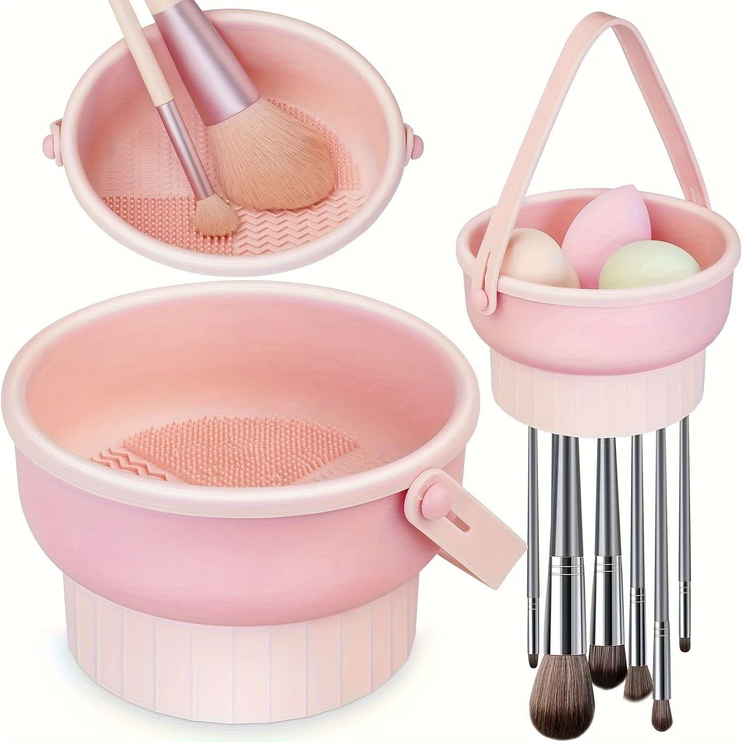 3-In-1 Silicone Makeup Brush Cleaner Mat & Drying Rack - Cosmetic Brush Cleaning & Air Dry Tool, Beauty Tool Organizer Kit Brush Cleaners