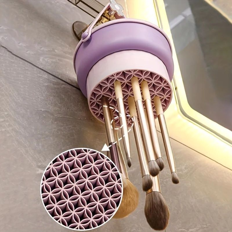 3-In-1 Silicone Makeup Brush Cleaner Mat & Drying Rack - Cosmetic Brush Cleaning & Air Dry Tool, Beauty Tool Organizer Kit Brush Cleaners