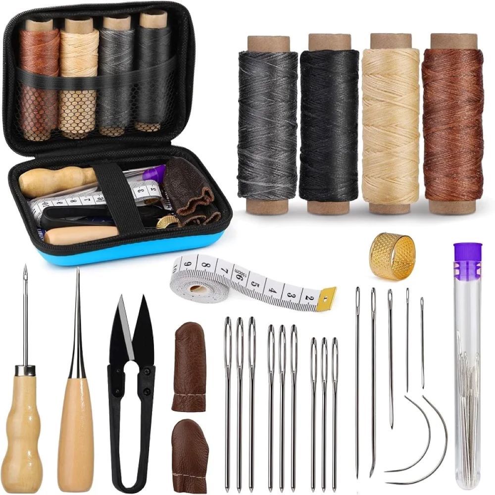 28PCS  Leather Sewing Tools Kit With Waxed Thread And Needles Awl Professional DIY Leather Handmade Craft Accessories Set Sewing Tool Repair Kits
