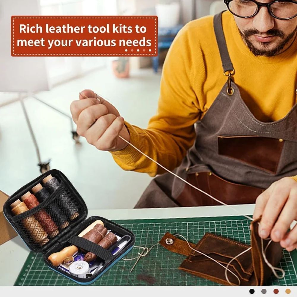 28PCS  Leather Sewing Tools Kit With Waxed Thread And Needles Awl Professional DIY Leather Handmade Craft Accessories Set Sewing Tool Repair Kits