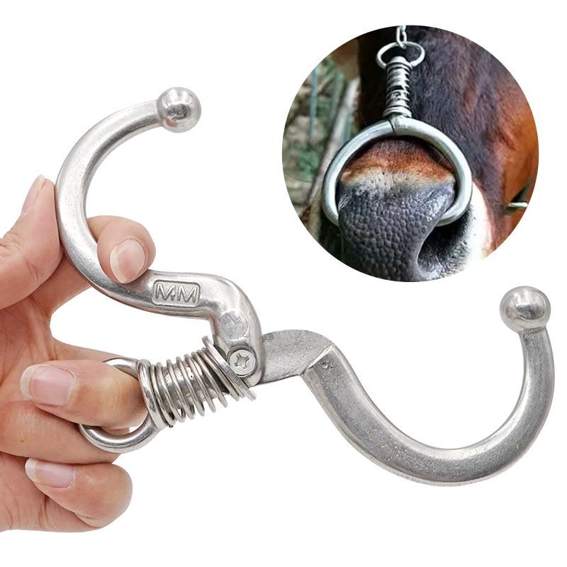Stainless Steel Automatic Cow Spring Nose Pliers Cattle Nose Plier Nose Clamp Traction Cattle Rings Livestock Farm Animals Tools Harnesses