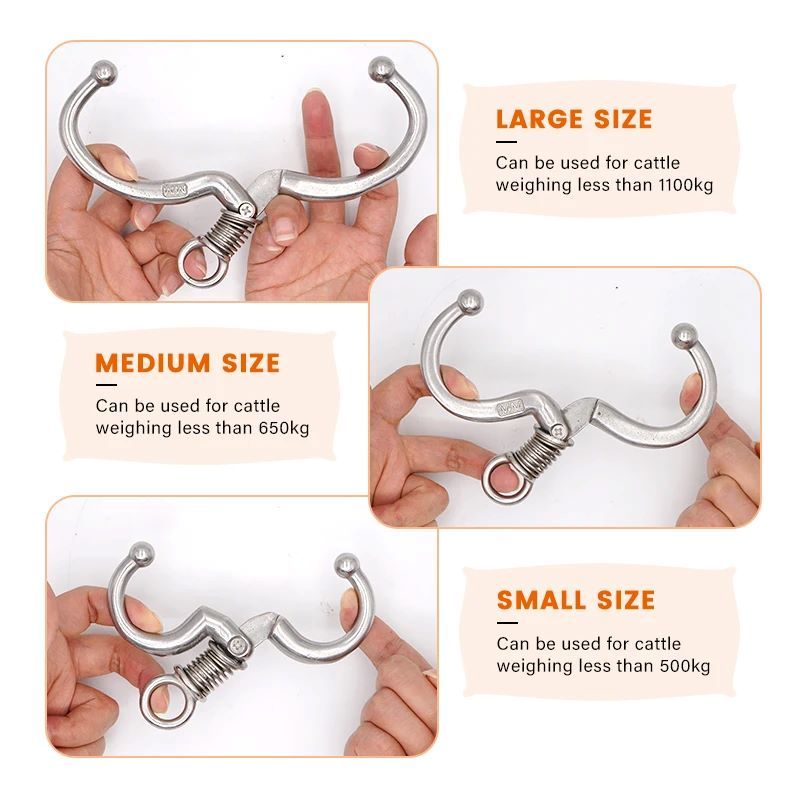 Stainless Steel Automatic Cow Spring Nose Pliers Cattle Nose Plier Nose Clamp Traction Cattle Rings Livestock Farm Animals Tools Harnesses