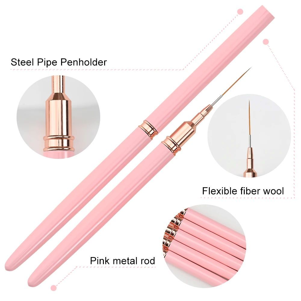 5Pcs/set 7/10/12/15/20mm Pink French Nail Art Liner Painting Brush  Ultra-thin Elongated Lines Nail Drawing Pen Brush DIY Manicure  False Nails Accessories