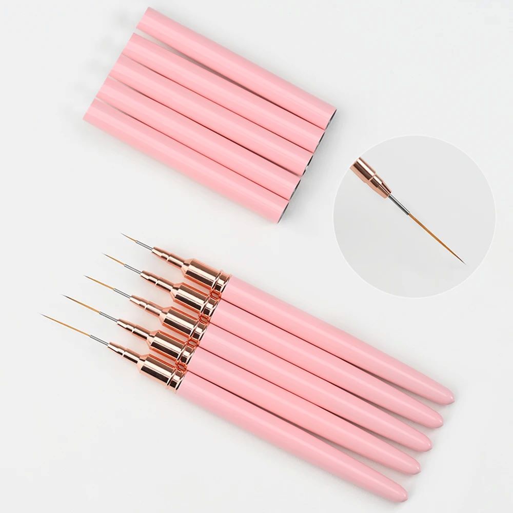 5Pcs/set 7/10/12/15/20mm Pink French Nail Art Liner Painting Brush  Ultra-thin Elongated Lines Nail Drawing Pen Brush DIY Manicure  False Nails Accessories